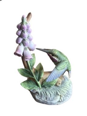 Andrea By Sadek Green Hummingbird with Pink Foxglove Porcelain Figurine